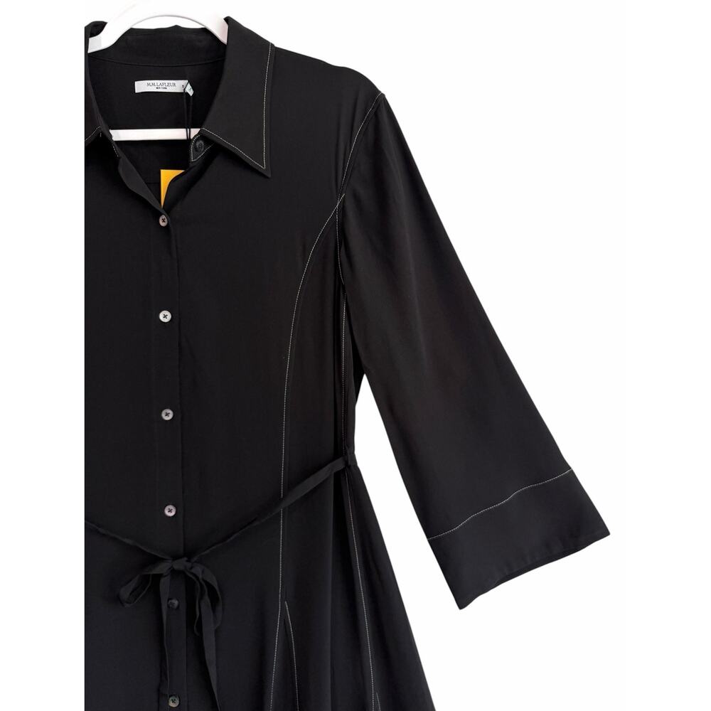 MM Lafleur The Pepper Midi Dress Black Top Stitch Medium Washable Silk Chic NWT - Picture 11 of 15